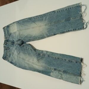 AG Aged Denim Adriano Goldschmied Patchwork Blue Distressed Cropped Jeans A10
